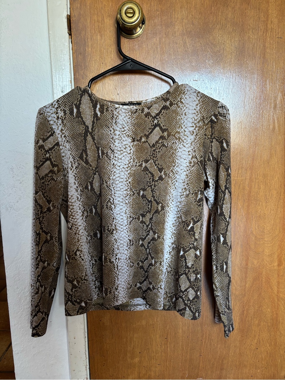 Womyn Snake-Print Long Sleeve Top - Brown, Black